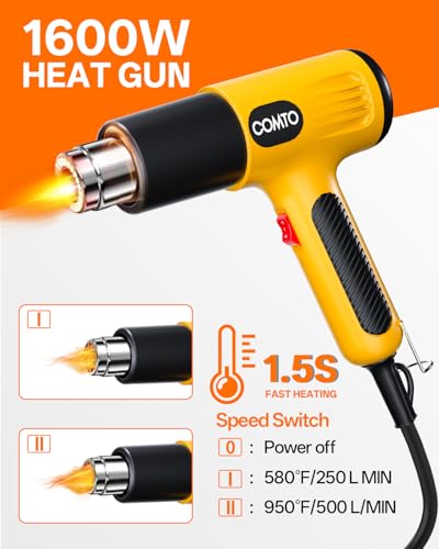 Heat Gun, 1600W Hot Air Gun with 2 Heat Settings, Yellow - color: Yellow
