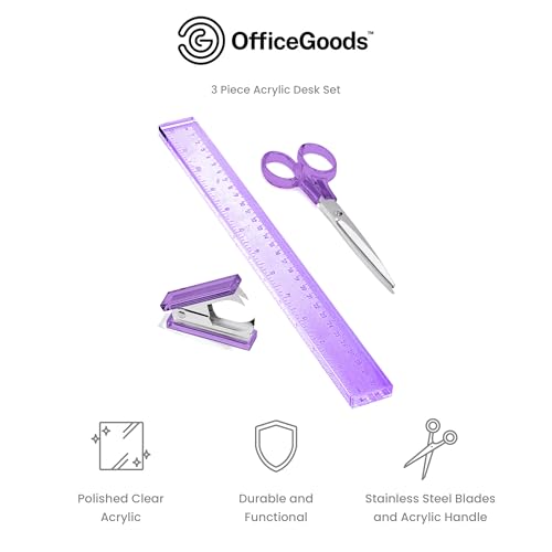 OfficeGoods 3-Piece Acrylic Desk Set, Purple with Silver Metal - color: Purple