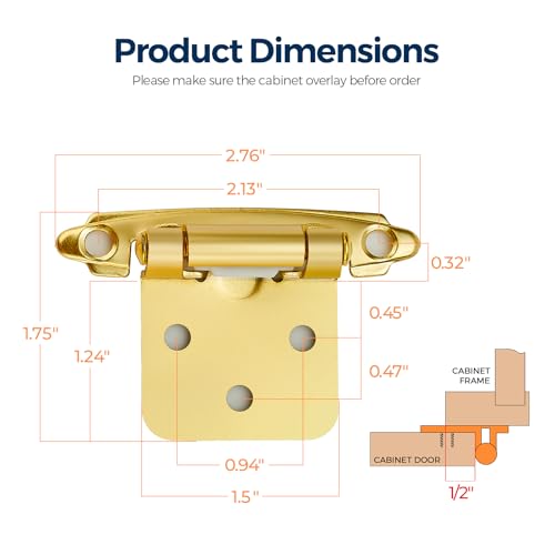 Ravinte Gold Cabinet Hinges, 1/2 Inch Overlay, 4 Pack (2 Pairs) - color: Gold