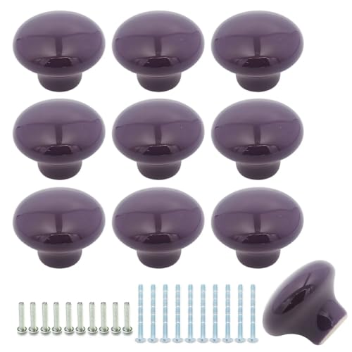 10-Pack Ceramic Cabinet Knobs Dark Purple 32mm Round Drawer Pull - color: Dark Purple
