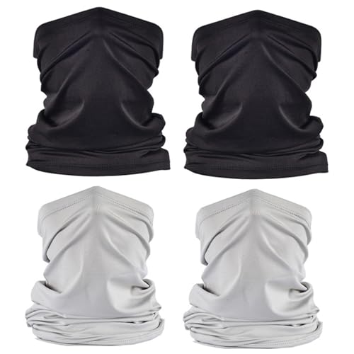 4 PCS UV Protection Neck Gaiter Mask，Breathable Summer Cooling Face Cover - color: 2 Black + 2 Grey