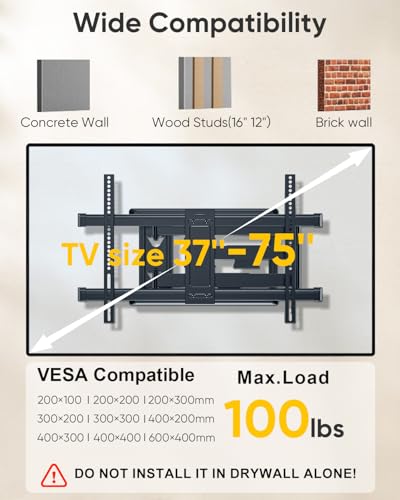 FORGING MOUNT Corner TV Wall Mount for Most 37-75 Inch TVs up to 99lbs - size: Fits 37"-75" TVs