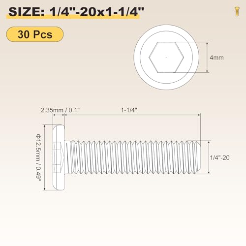 METALLIXITY Flat Head Hex Socket Cap Screws Bolts 1/4"-20x1-1/4 30Pcs - color: Black, size: 1/4"-20x1-1/4"