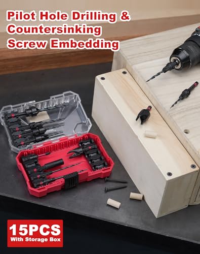 EZARC Countersink Drill Bit Set, 15PCS Tapered Bits with Plug Cutters