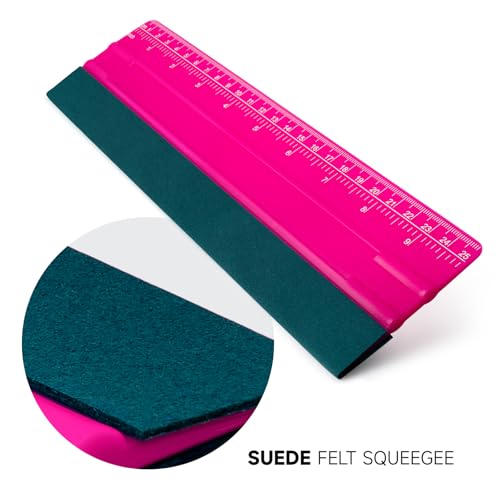 FOSHIO Professional Squeegee for Vinyl, Decals, Sticker Paper, Wallpaper, Window Film, Craft, Suede Felt Squeegee Smoothing Tool with Ruler, Pink (10 inches) - size: 10 inches