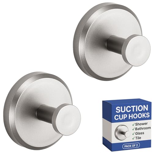 HOME SO Suction Cup Hooks for Shower & Bathroom Towel 2-Pack Brushed Nickel - color: Brushed Nickel, size: 2 Pack