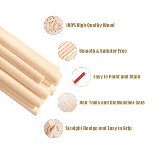 KTOJOY 25PCS Dowel Rods Wood Sticks Wooden Dowel Rods - 1/4 x 12 Inch Precut Dowels for Crafting, Hardwood Dowel Rod Assortment, Wooden Rod Sticks Doweling Rods, Cake Dowels for Tiered Cakes