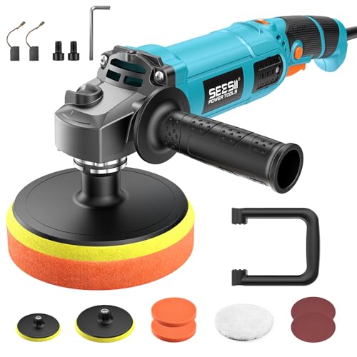 SEESII Car Buffer Polisher 1600W 7 Inch/6 Inch Rotary Buffer Polisher Waxer | 7 Variable Speed 1000-3600 RPM Dual Action Polisher with Detachable Handles for DIY Detailers, Auto Detailing Hobbyists