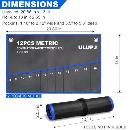 2PCS Wrench Roll Up Organizer Pouch, Tool Wrap Storage Bag 10 SAE+12 Metric