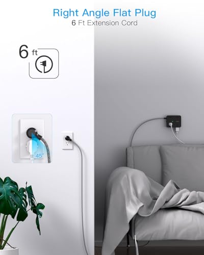 HANYCONY 6Ft Surge Protector Power Strip USB C, 1080J, 8 Outlet Extender - color: Black, size: 6ft