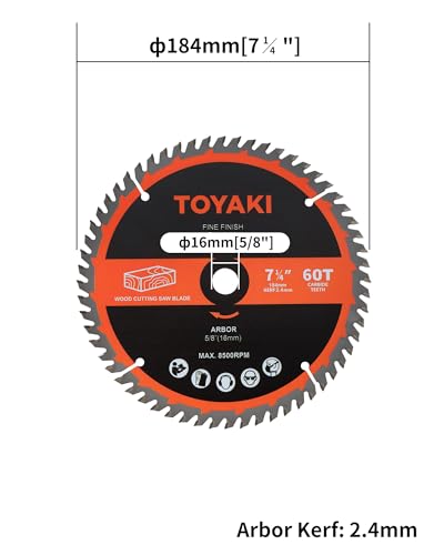 7-1/4 Inch Circular Saw Blade, 60-Tooth Hi-ATB for Cutting Wood | Arbor 5/8-inch(16mm), Ultra-Fine Finish Professional Cutting Wood And Plastic, Use for Miter Saw Table Saw and Circular Saw - size: 7-1/4"_60T_arbor(16mm)