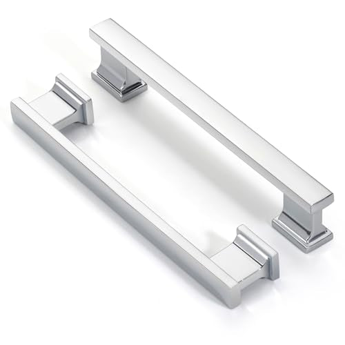 Chrome Plated Kitchen Square Cabinet Handles 5 Inch 10 Pack - color: Chrome Plated, size: 5"/128MM Hole Center