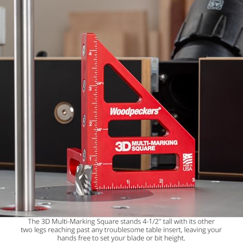 Woodpeckers 3D Multi-Marking Square, Inch Version, USA Made, Feature Packed Aluminum Woodworking Square for Layout, Joinery, Assembly Check - style: Inch