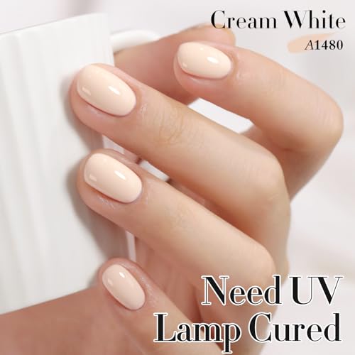 Double Rhythm 15ML Gel Polish Pure Sheer Same Color Same Bottle Soak Off Gel Polish Art Manicure Salon DIY at Home for Women (Cream White-A1480) - color: Cream White