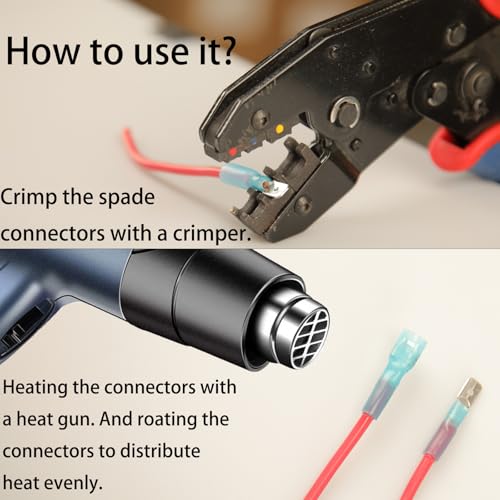 112pcs Heat Shrink Spade Connectors Kit, Waterproof Male & Female Spade Wire Connectors, Marine Grade Heat Shrink Crimp Connectors, Electrical Terminals