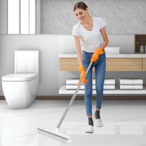 SetSail 12-in Wide Floor Scrub Brush with Long Adjustable Handle Brush - color: Grey White, size: 12in
