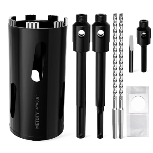 Diamond Core Drill Bit 4"(102mm) with Pilot Bit & Adapters (SDS Plus & Hex) – Upgraded Welded Segments, 8.6" Depth – for Concrete, Solid Brick, Hollow Brick, Masonry & More - size: (4"/102mm)