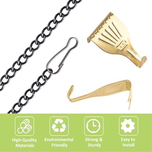Picture Hanging Kit 10Pcs Rail Hooks with 10Pcs Chains, Metal Picture Display Hanging System for Wall Pictures, Exhibition(Black+Gold) - color: Gold/Black,10 chain + 10 hook, size: 0.3m