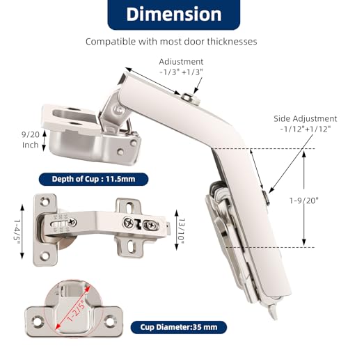 2 Pack 135° Lazy Susan Cabinet Hinge,Full Overlay Concealed Hinge for Corner Kitchen Cabinet Replacement Hardware,Clip on Plate,Cupboard Folded, Folden Door,Closets-Plated Nickel Finish (135 Degree) - size: 135 Degree