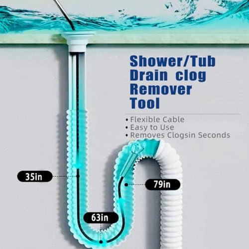 Drain Snake, Drain Cleaner & Hair Clog Remover Tool – Flexible Plumbing Snake for Toilet, Sink, Shower, Bathtub – Heavy Duty Manual Drain Auger with Grabber (35inches, 63inches, 79inches)