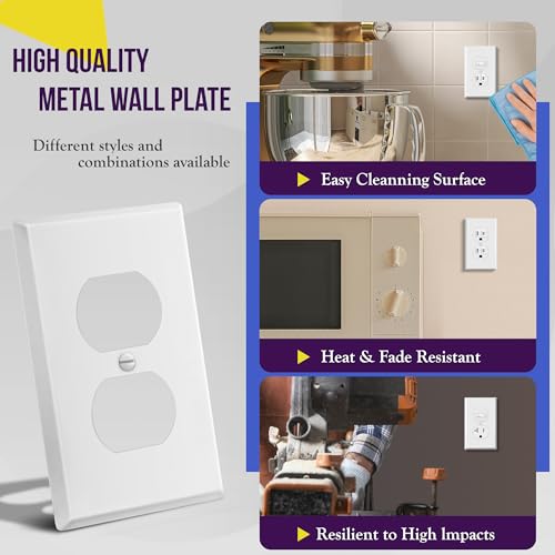 ENERLITES Duplex Receptacle Outlet Metal Wall Plate, 1-Gang, White Matte - color: White Matte, size: Standard Size