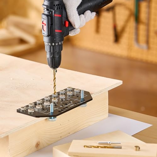 VEVOR Shelf Pin Jig and Hinge Jig Two-in-One, Aluminum Alloy Cabinet Hardware Hole Drilling Template with 1/4" and 3/16" Drill Bits, for Cabinet Doors Bookshelves Wardrobes Woodworking and DIY - size: Pro, style: Shelf Pin & Hinge Jig