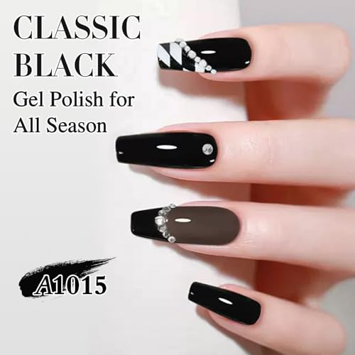 Double Rhythm 15ML Gel Nail Polish Pure Sheer Same Color Same Bottle Soak Off Gel Polish Art Manicure Salon DIY at Home for Women (Black-A1015) - color: Black