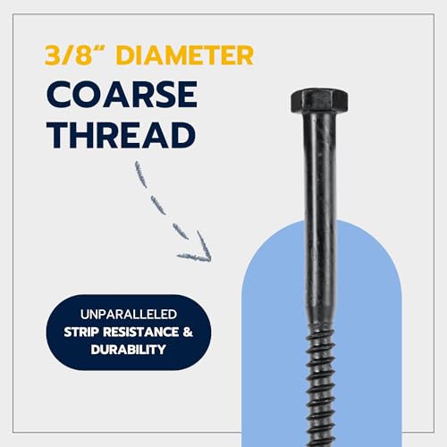 3/8 x 8 (25 Pack) Lag Screw Kit, 25 Screws and 25 Washers, Ceramic Black Ruspert Coating for Exterior Use, Meets ASTM A307 and ASME B18.2.1, Industrial/Commerical Grade by Makers Bolt - size: 3/8 x 8