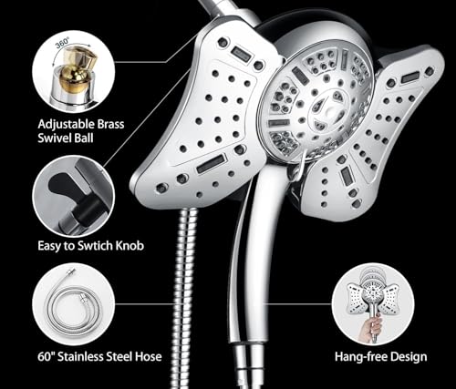 GRICH Shower Head with Handheld Spray - Dual High Pressure Showerhead - color: Chrome, size: 2.5 GPM