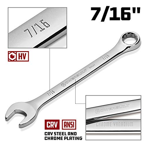 Powerbuilt SAE 7/16-Inch Combination Wrench, 12 Point Double Ended Box and Open End, 15 Degree Offset - 644143 - size: 7/16"