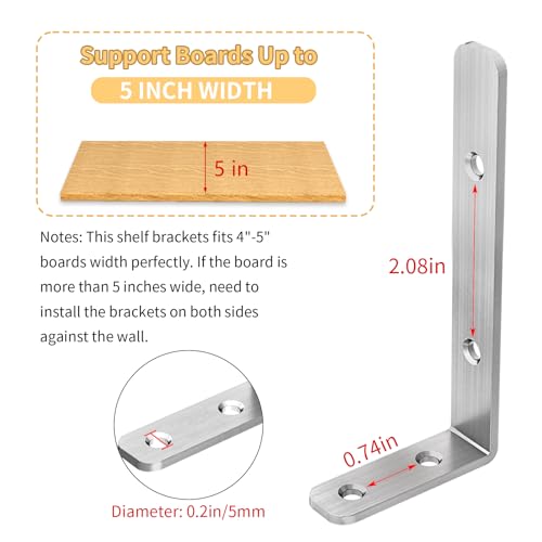 LSK 6PCS L Bracket, L 4"×H 2" Shelf Support Bracket, Max Load :42lb, Silver - color: Silver, size: 4x2 inch (light duty)