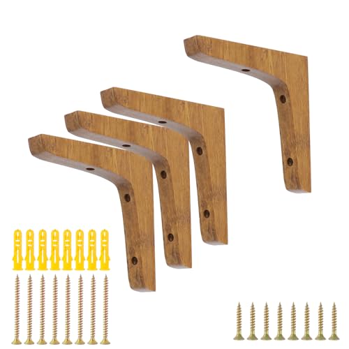 Antrader 4PCS Wooden Shelf Brackets,Solid Wall Mount Wood Shelf Bracket,Wood Triangle Bracket,L Shape Shelf Holders Include Mounting Screws,5.12 Inch x 5.12 Inch,Dark Brown - color: Dark Brown, size: 5.12"×5.12"×0.79",4pcs