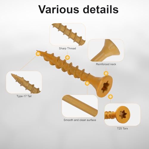 Deck Screws #8 x 1-1/4’’, T25 Star Torx Drive Flat Head Wood Screws, Tan, 5lb - color: Tan, size: 8X1-1/4’’