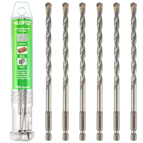 1/4" x 8" Masonry Drill Bits (6 Pack) Concrete Hammer Drill Bits Carbide Tipped, for Cement, Brick, Stone, Hex Shank - size: 1/4" - 6 Pack