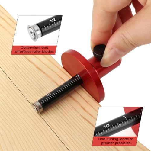 Wheel Marking Gauge for Woodworking, Precision Micro Adjust Fine Thread with Locking, Inch and Metric Scales, Aluminum Alloy Carpentry Tool for Dovetail and Mortise