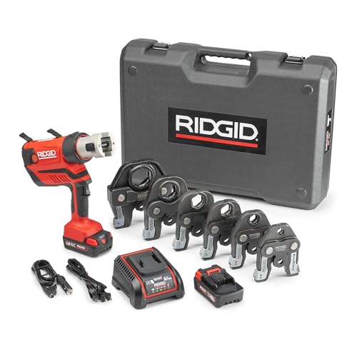 RIDGID 67053 RP 350 ProPress 8-Piece Pressing Tool Kit with 18-Volt Battery, Charger, 4 ProPress Press Tool Jaws (1/2" to 2"), and Case - style: Battery Kit W/ProPress Jaws (1/2" - 2" Jaws Capacity)