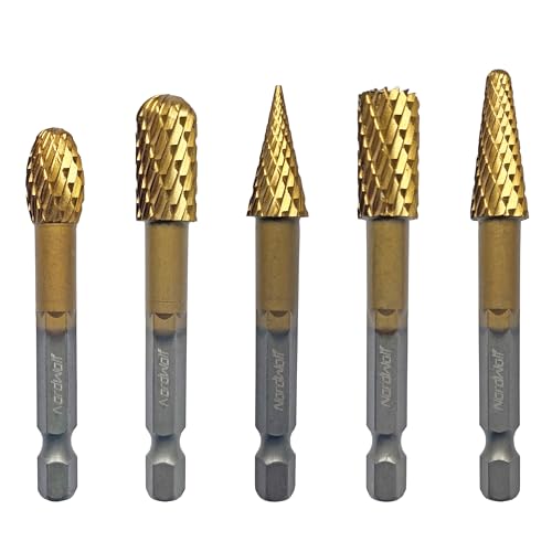 5PCS Rotary Burr Rasp Files Set with 1/4" Hex Shank for Metal/Wood/Plastic - size: 1/4" Hex Shank (5 Pcs)