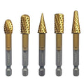 5PCS Rotary Burr Rasp Files Set with 1/4" Hex Shank for Metal/Wood/Plastic - size: 1/4" Hex Shank (5 Pcs)