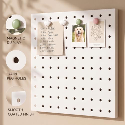 Magnetic Metal Pegboard Wall Organizer Kit, 4 Pack 10 x 10 in Panels White - color: White, size: 10"×10" - 4 Pcs