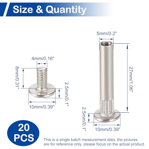 10 Sets Furniture Joint Connector Bolt & Cap Nuts Kits (27mm Sleeve) - size: M5 x 27mm
