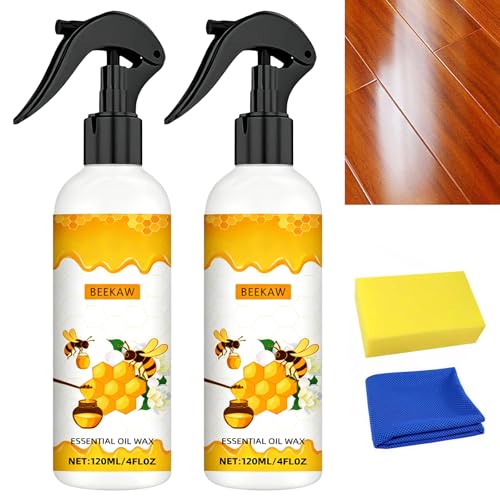 KEHOO Beeswax Wood Polish Spray, 120ml - Beeswax Furniture Polish Spray, Bring a Towel and a Sponge for Wood Multipurpose Wood Wax Restorer for Floors, Cabinets, and Tables（2PCs）