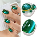 Double Rhythm Jelly Glass Cat Eye Gel Polish with Magnet 15ML Holographic Glitter Shimmer Translucent Sheer Color Magnetic Nail Polish Salon DIY at Home (Dark Green-MC1263) - color: Aurora Dark Green