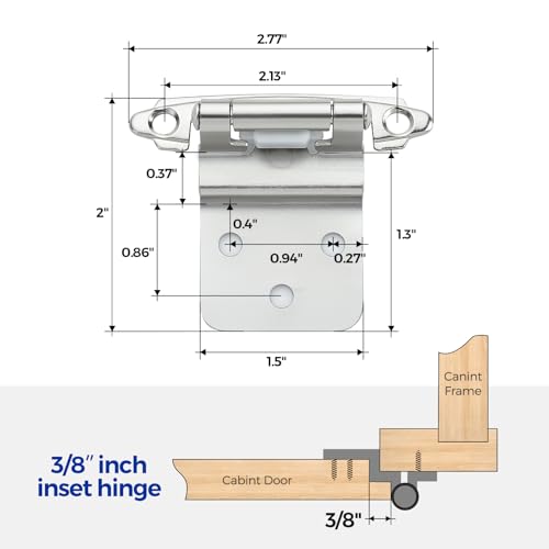 Ravinte 3/8" Inset Polished Chrome Cabinet Hinges 10 Pack (5 Pairs) - color: Polished Chrome