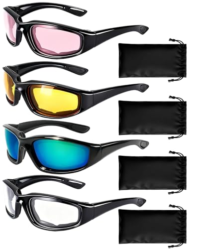 4 Pair Motorcycle Glasses Riding Glasses UV Protection Windproof And Dustproof Motorcycle Foam Cushion Goggles - color: Blue + Yellow + Clear + Pink