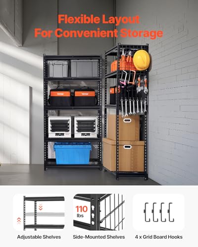 VEVOR Storage Shelves, 2000 lbs, 5 Tier Heavy Duty Garage Shelving, 16" D x 36" W x 72" H Adjustable Metal Shelves for Industrial Shelving Unit Utility Shelf, for Kitchen, Warehouse, Basement, Black - color: Black, size: 16" D x 36" W x 72" H