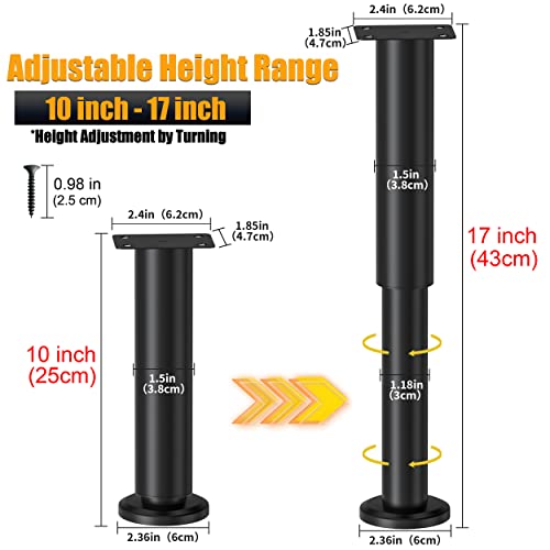 Wlrrcwdttc 4 Pcs Adjustable Height Bed Support Legs for Bed Frame/Bed Center Slat, Metal Adjustable Furniture Legs 10-17 inch for Bed/Sofa/Cabinet/Couch/Dresser/Table,Heavy Duty Bed Replacement Legs - size: 10-17 inch (4pcs)