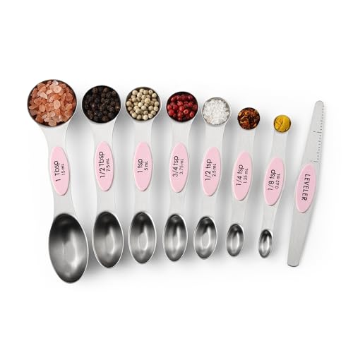 Spring Chef Stainless Steel 8 Magnetic Measuring Spoons Set, Pink Lemonade - color: Pink Lemonade, size: 1-Pack