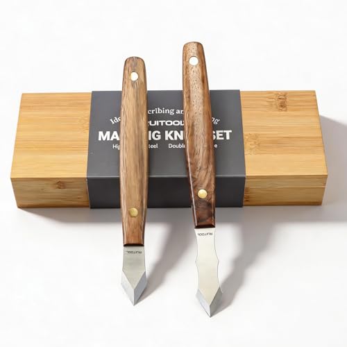 RUITOOL 2-Piece Woodworking Marking Knife Set with Bamboo Storage Box