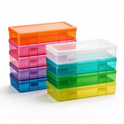 novelinks Small Plastic Storage Containers with Lids and Clear Pencil Box - color: 9 Pack Medium -Color