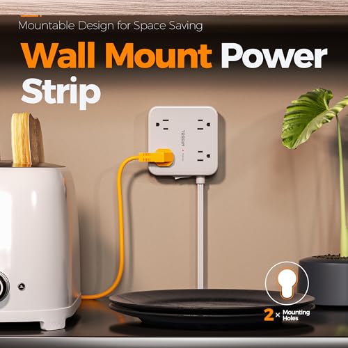 TESSAN Surge Protector Power Strip with 900J Surge Protection, 5 Ft, Grey - color: Grey with Ring Plug, size: 5 feet